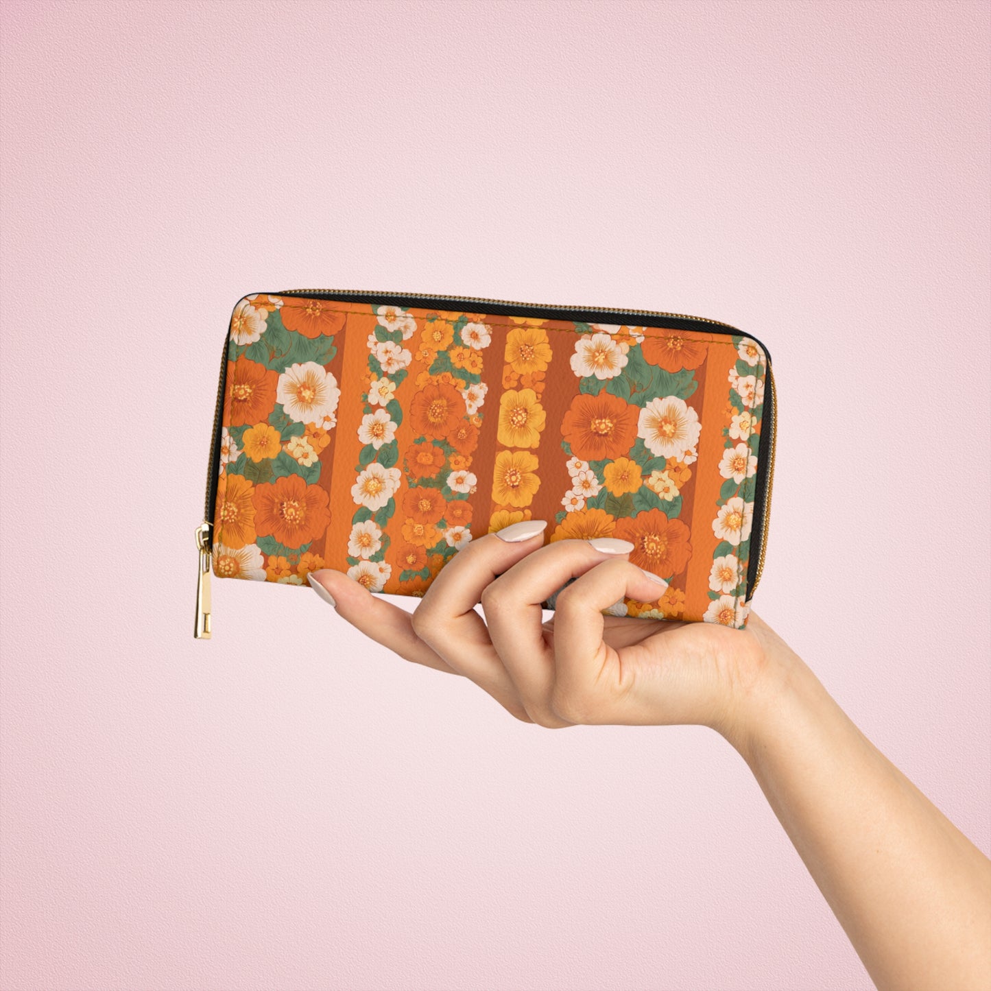 Retro Autumn Blooms Zipper Wallet