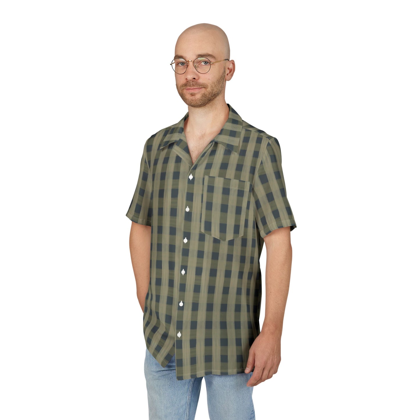 Olive Plaid Hawaiian Shirt — Casual Short-Sleeve Button-Down