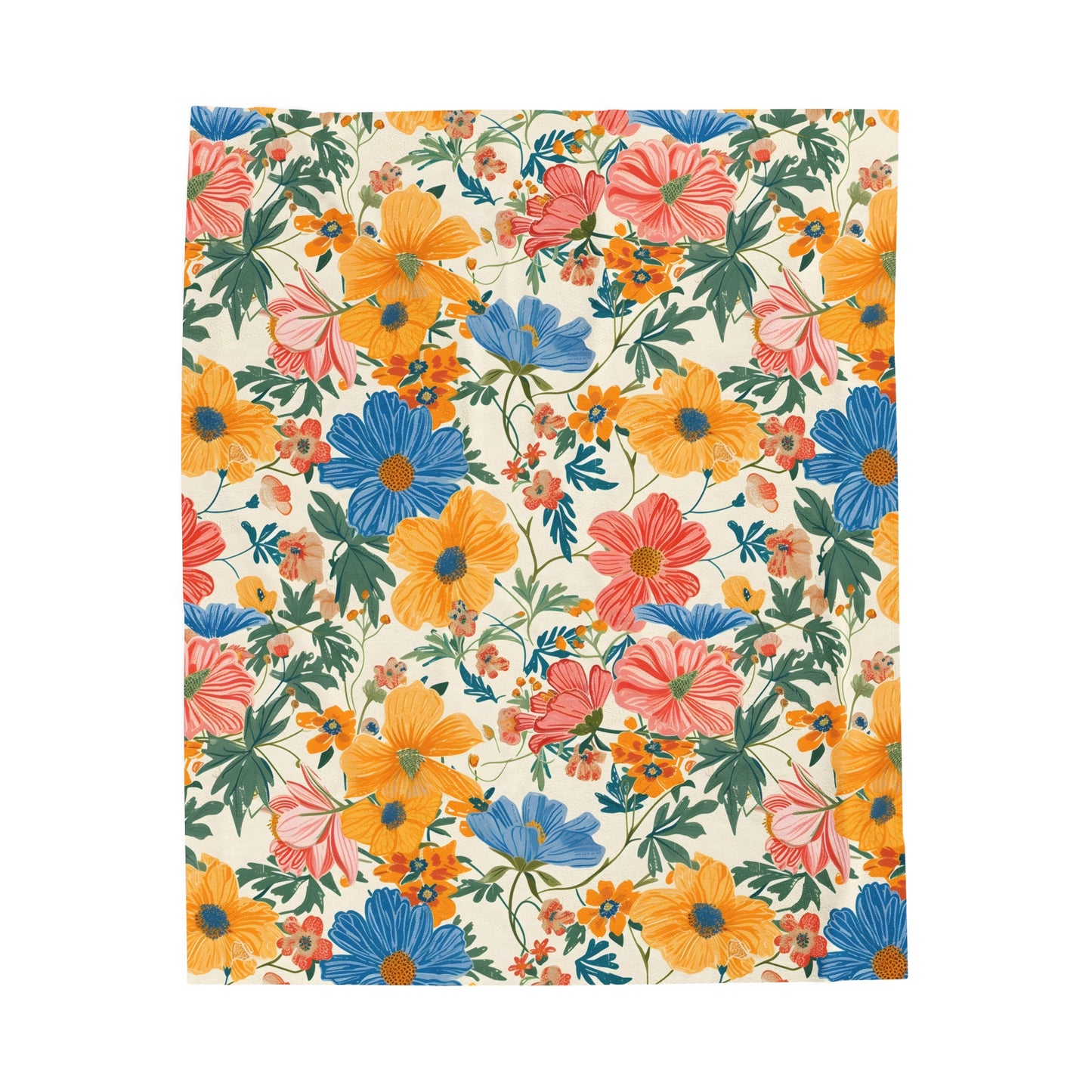 Vibrant Summer Bloom Velveteen Plush Blanket