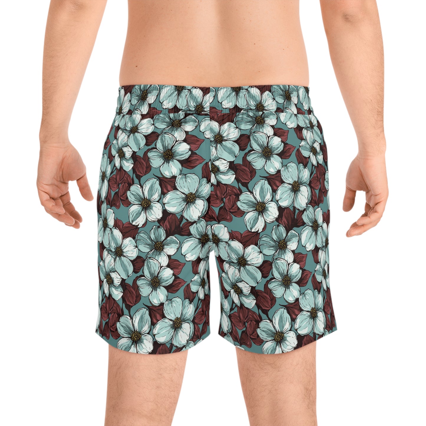 Teal Floral Men’s Swim Shorts — Vintage Hibiscus All-Over Print