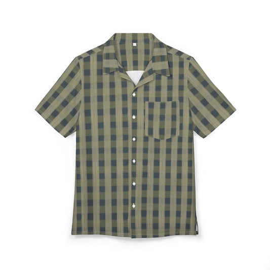 Olive Plaid Hawaiian Shirt — Casual Short-Sleeve Button-Down