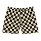 Checkerboard Swim Shorts — Black & Cream Retro Beach Trunks