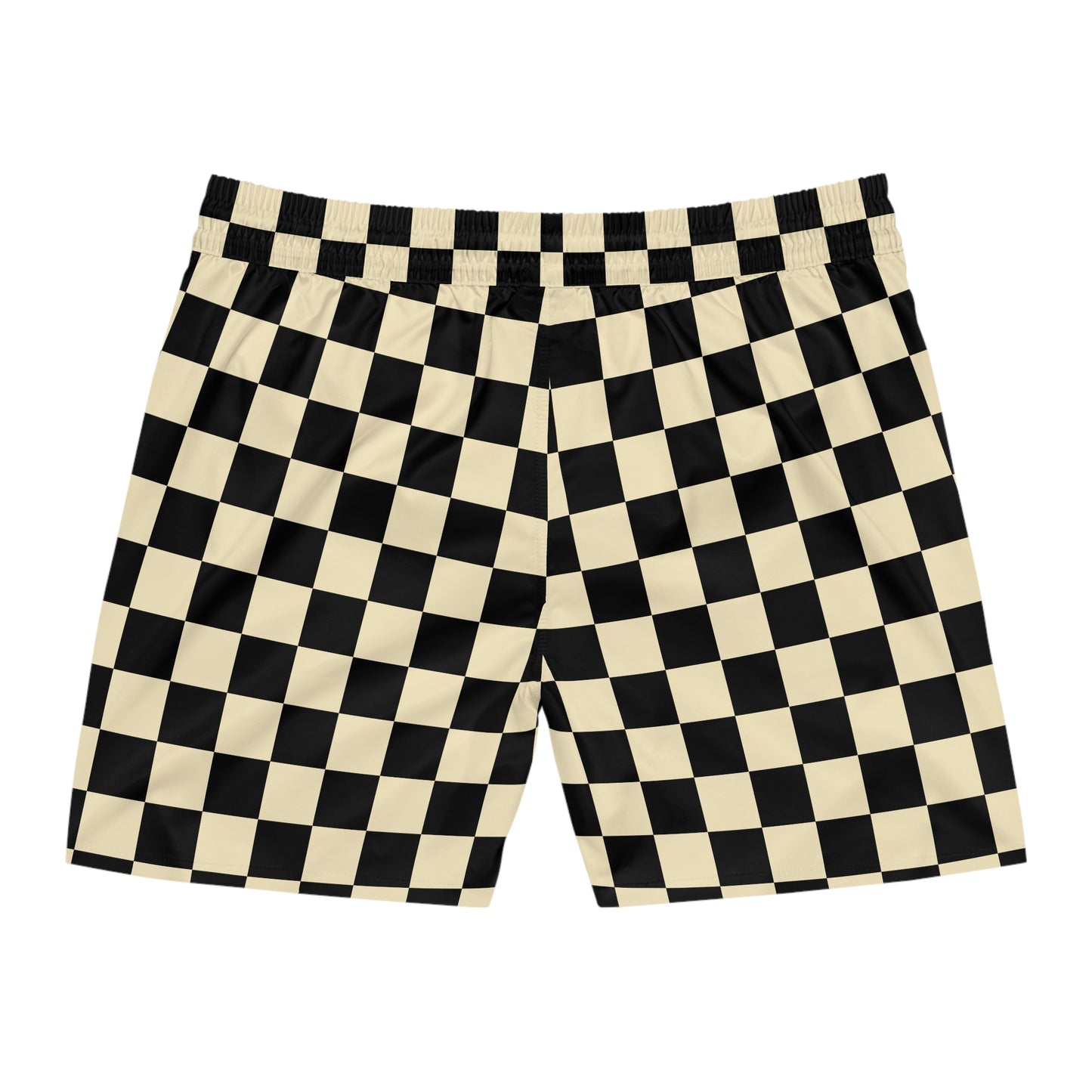 Checkerboard Swim Shorts — Black & Cream Retro Beach Trunks