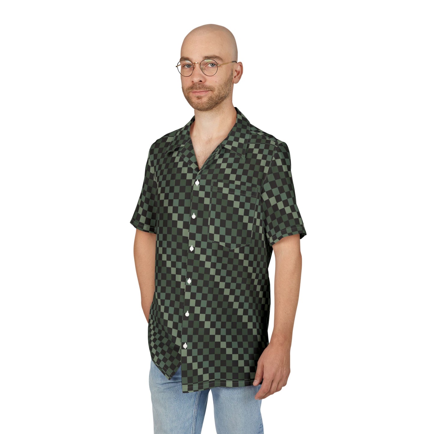 Green Checkerboard Hawaiian Shirt
