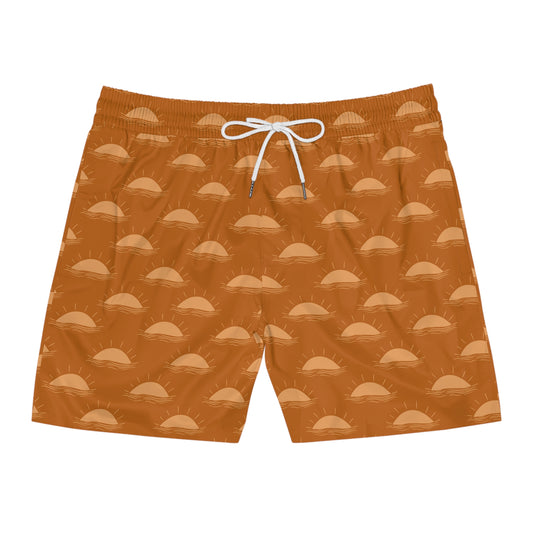 Sunset Wave Swim Shorts — Men's Mid-Length Beach Trunks