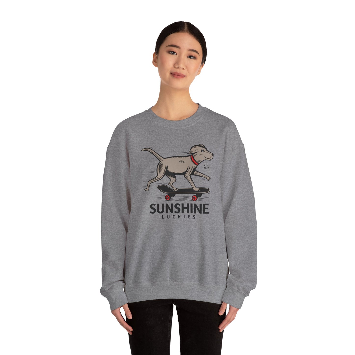Sunshine Luckies Skateboarding Dog Unisex Heavy Blend™ Crewneck Sweatshirt