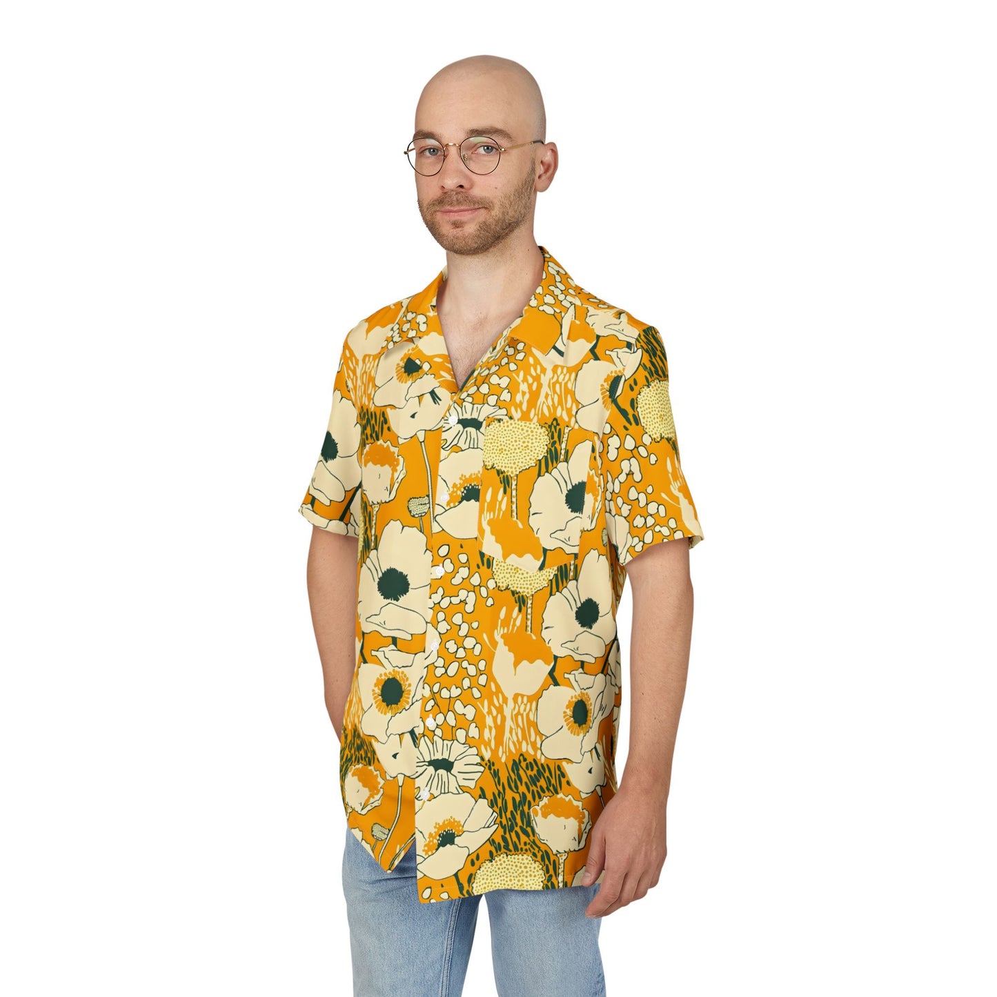 Yellow Floral Hawaiian Shirt — Retro Sunflower Aloha Button-Down
