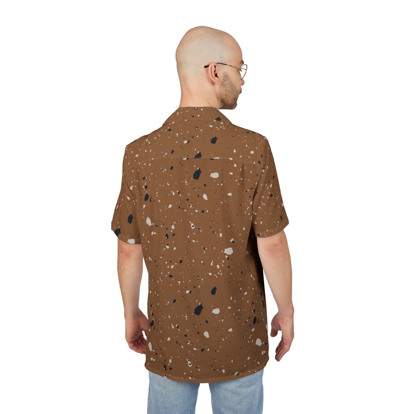 Brown Speckle Hawaiian Shirt — Retro Terrazzo Print Button-Down