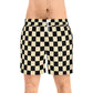 Checkerboard Swim Shorts — Black & Cream Retro Beach Trunks