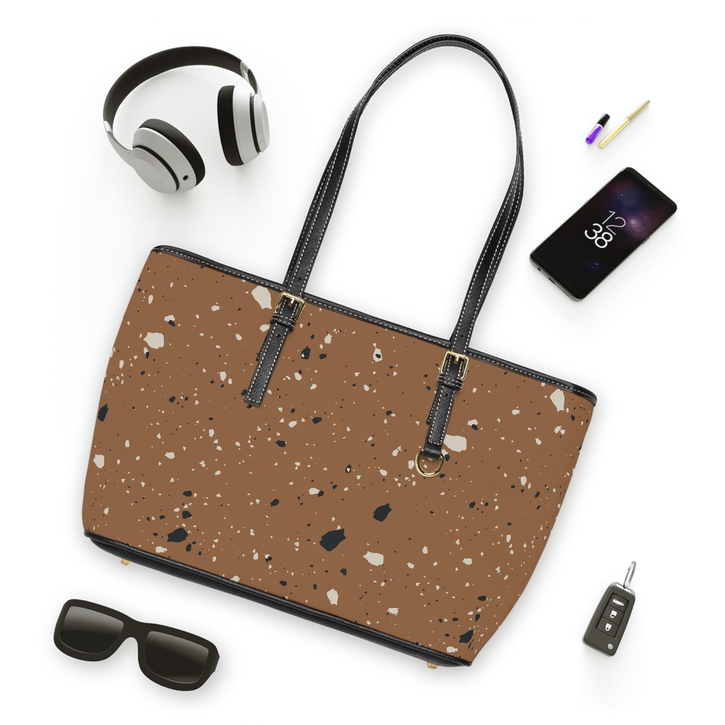 Brown Terrazzo Shoulder Purse Bag
