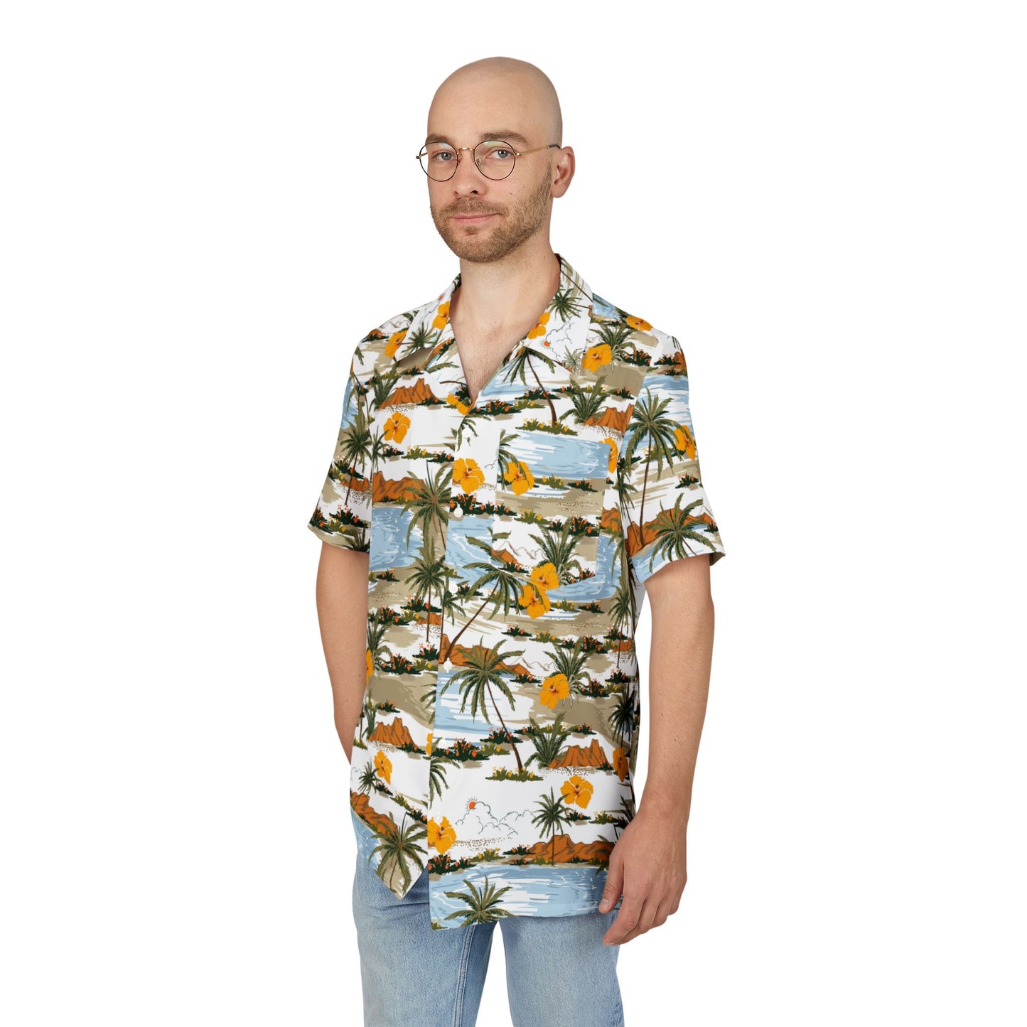 Tropical Island Hawaiian Shirt — Palm Trees & Hibiscus Beach Button-Down