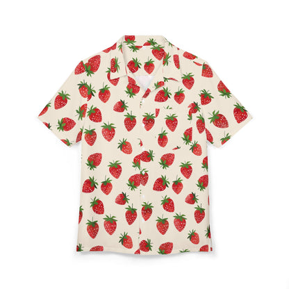 Strawberry Print Hawaiian Shirt — Tropical Summer Aloha Button-Down