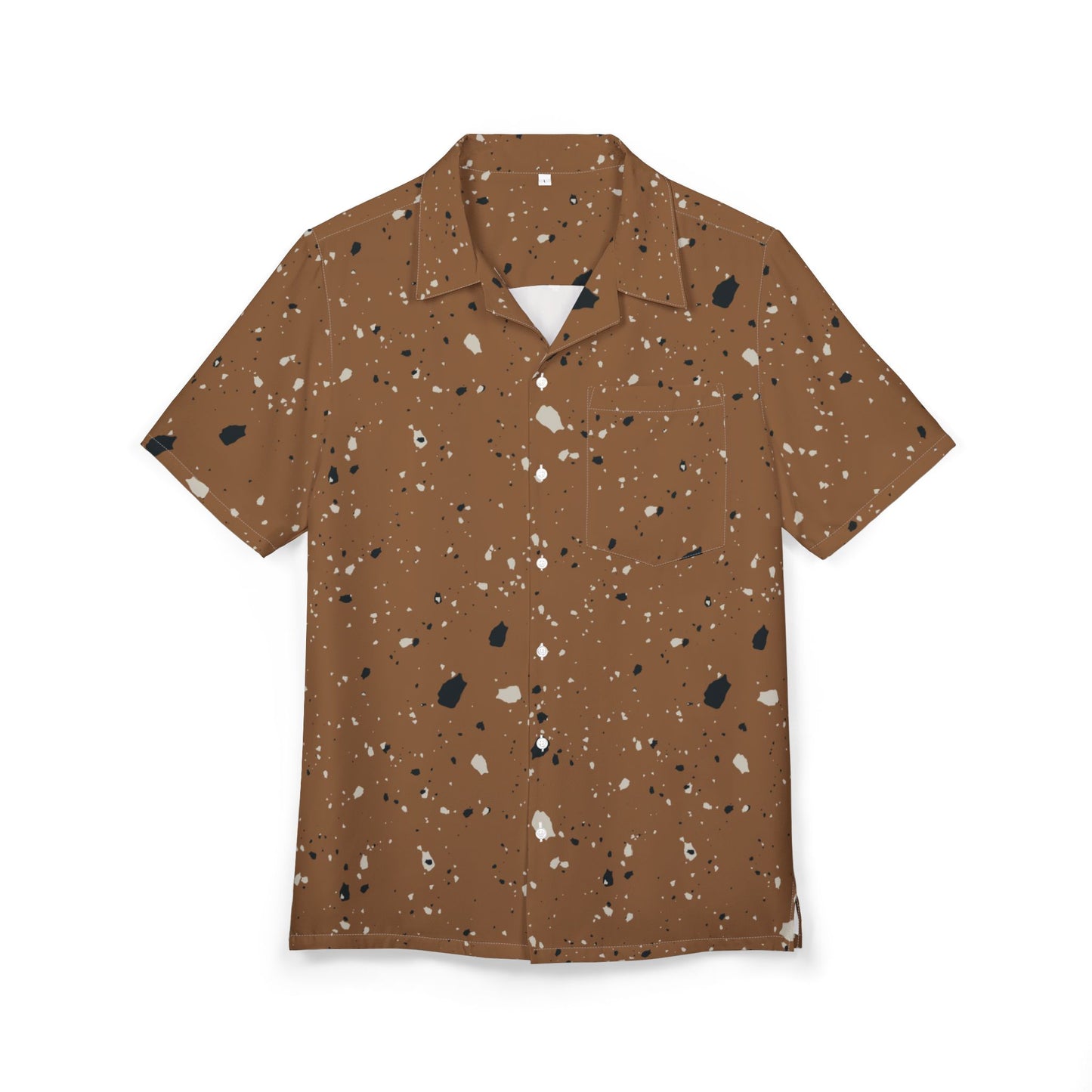 Brown Speckle Hawaiian Shirt — Retro Terrazzo Print Button-Down