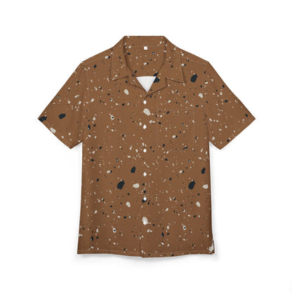Brown Speckle Hawaiian Shirt — Retro Terrazzo Print Button-Down