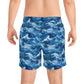 Ocean Wave Swim Shorts — Men's Mid-Length Blue Surf Print