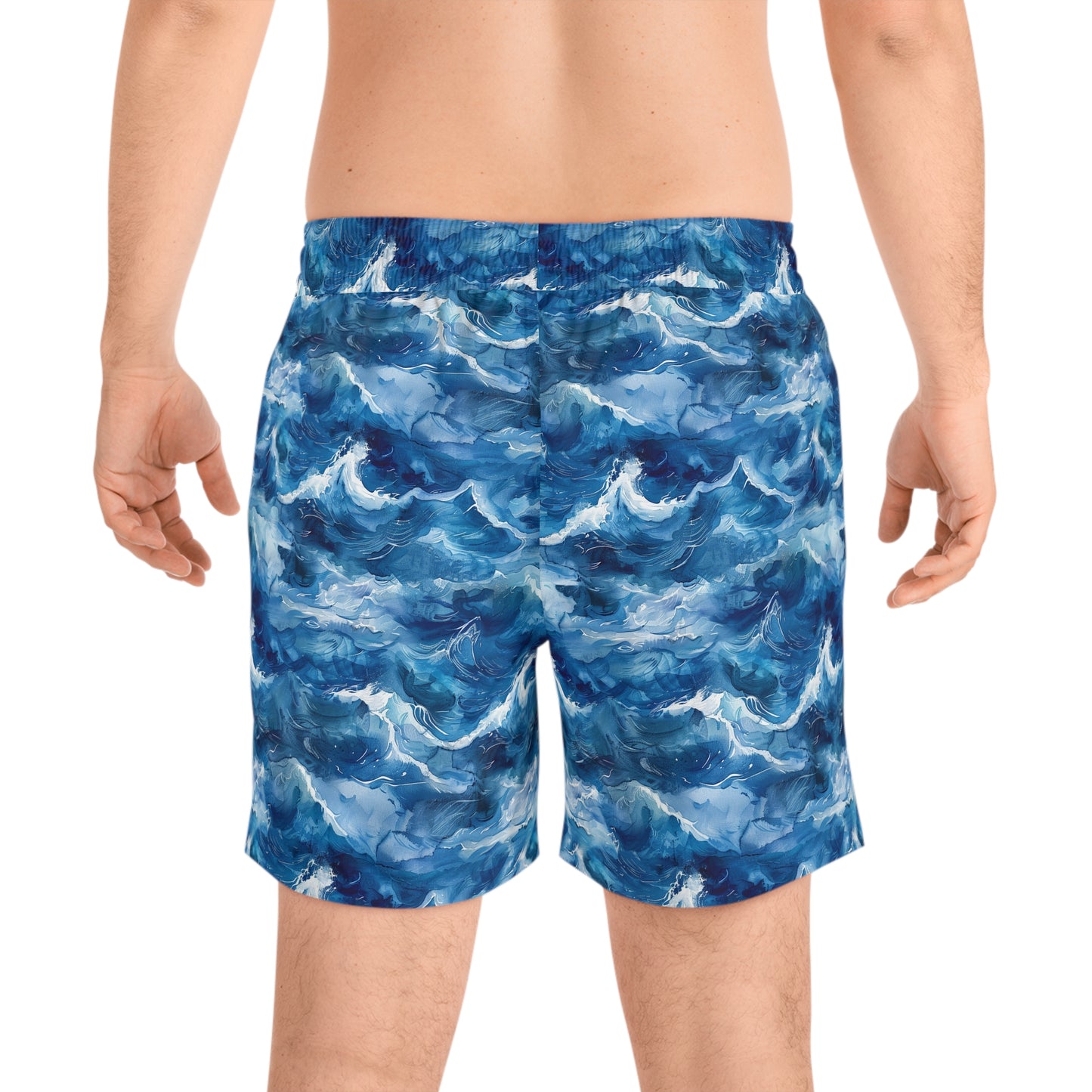 Ocean Wave Swim Shorts — Men's Mid-Length Blue Surf Print