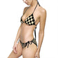 Checkerboard Tie-Side Bikini — Retro Black & Cream Swimwear