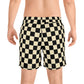 Checkerboard Swim Shorts — Black & Cream Retro Beach Trunks
