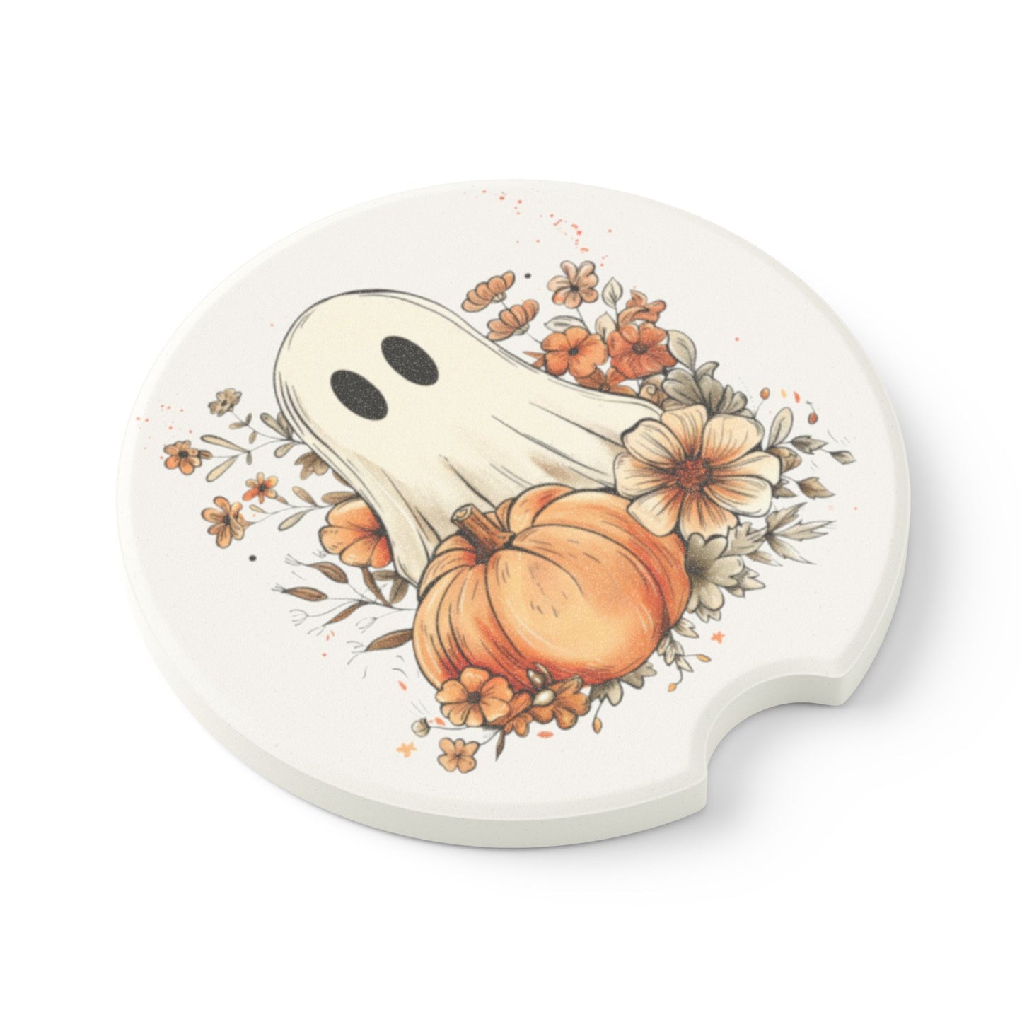 Fall Floral Ghost Soapstone Car Coaster