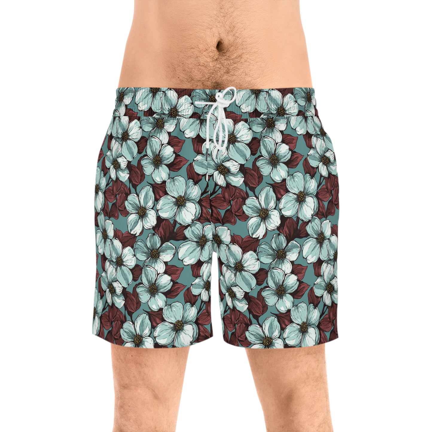 Teal Floral Men’s Swim Shorts — Vintage Hibiscus All-Over Print