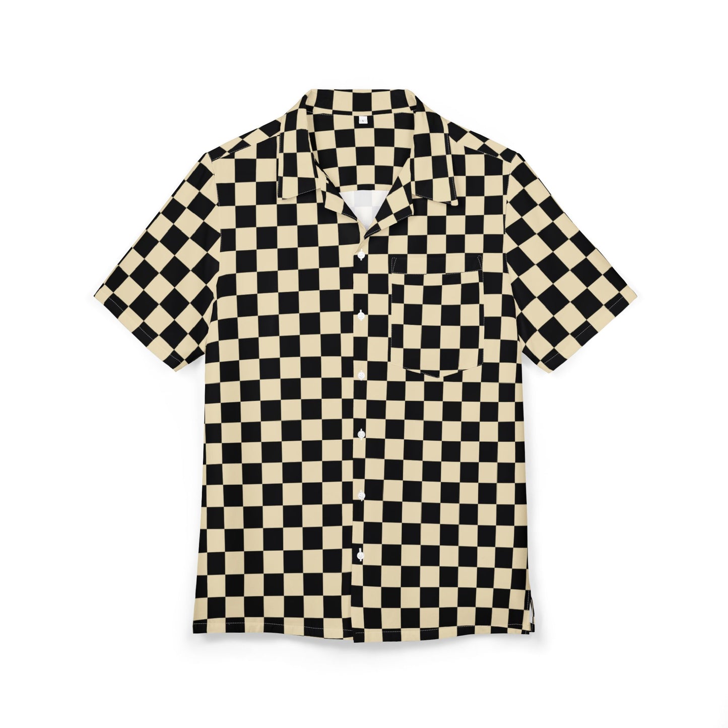 Checkerboard Hawaiian Shirt – Retro Black & Cream Camp Collar Button-Down