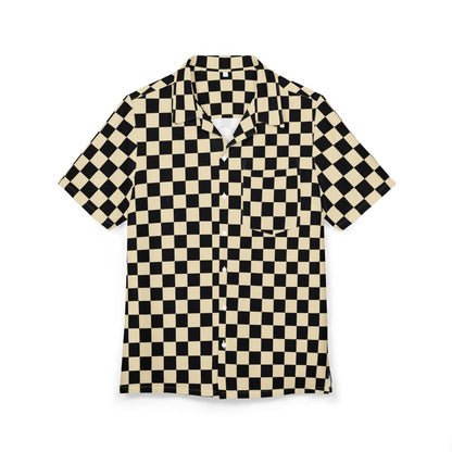 Checkerboard Hawaiian Shirt – Retro Black & Cream Camp Collar Button-Down