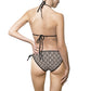 Geometric Tile Print Tie-Side Bikini — Retro Beige Black Swimwear