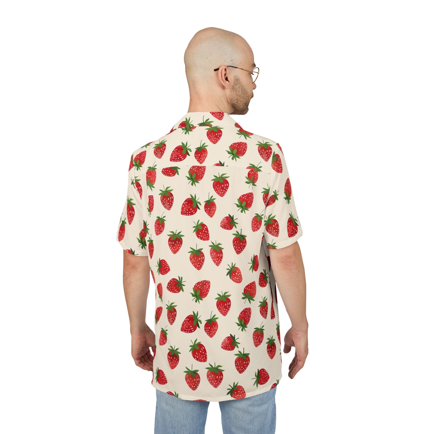 Strawberry Print Hawaiian Shirt — Tropical Summer Aloha Button-Down
