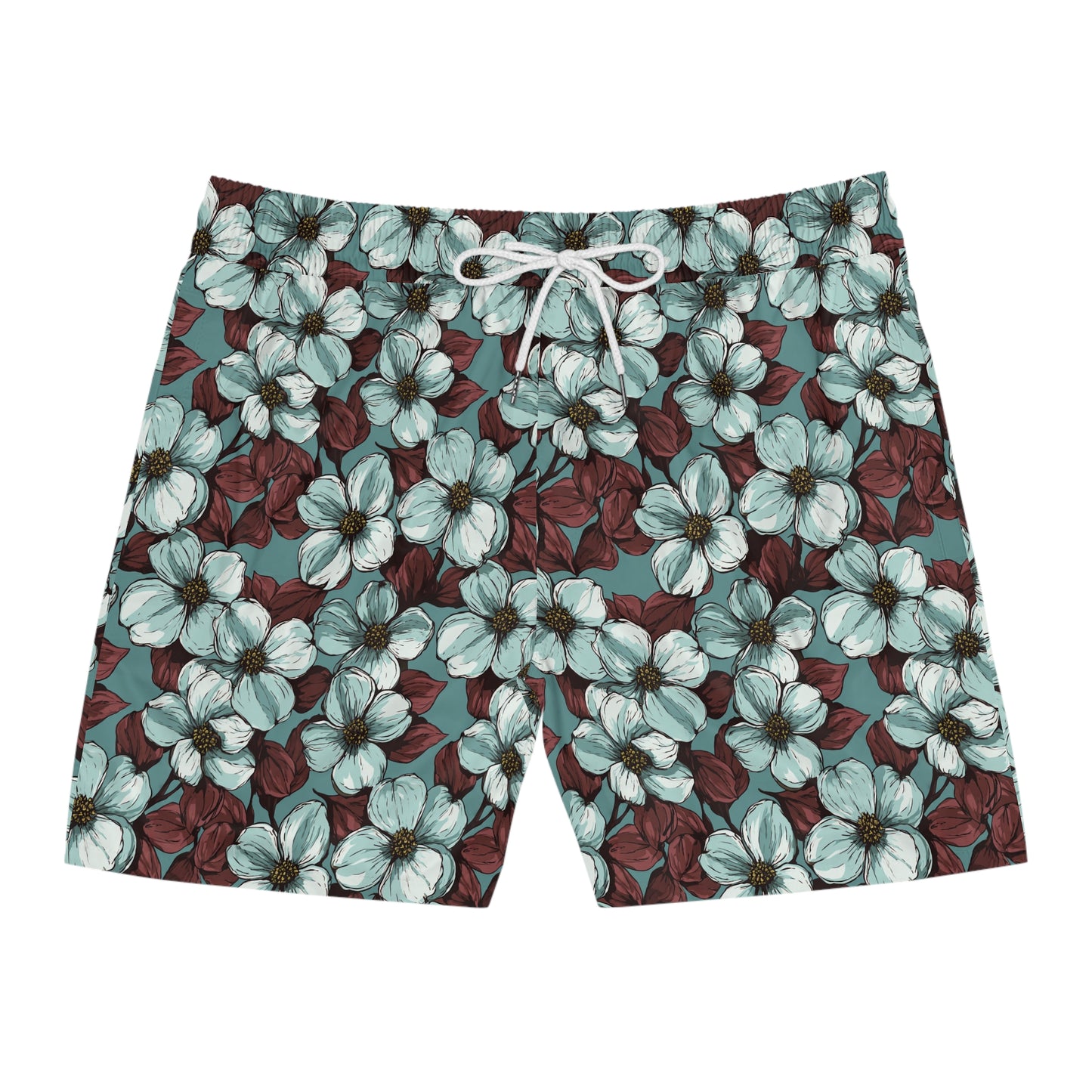 Teal Floral Men’s Swim Shorts — Vintage Hibiscus All-Over Print