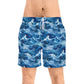 Ocean Wave Swim Shorts — Men's Mid-Length Blue Surf Print