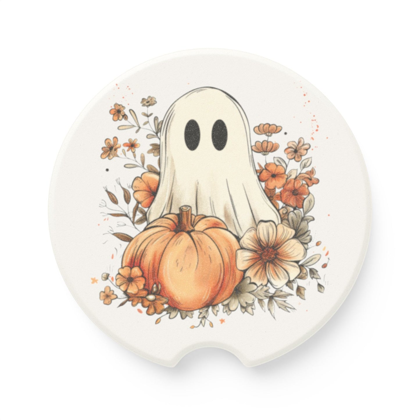 Fall Floral Ghost Soapstone Car Coaster