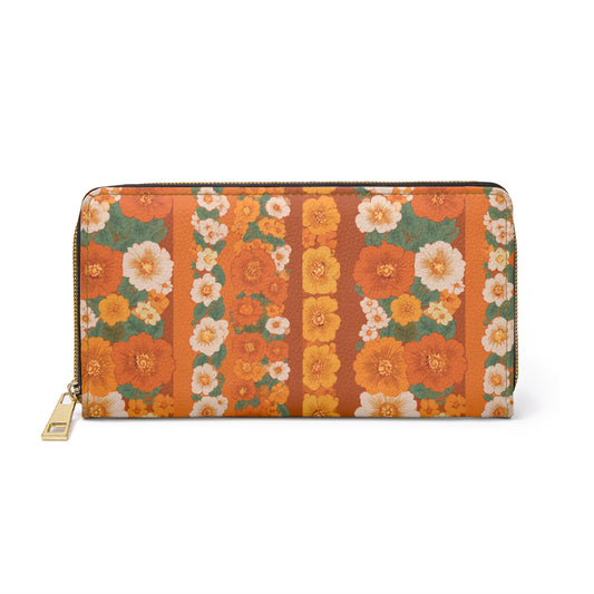 Retro Autumn Blooms Zipper Wallet