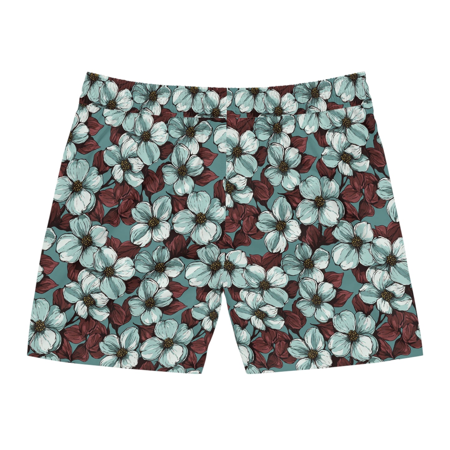 Teal Floral Men’s Swim Shorts — Vintage Hibiscus All-Over Print
