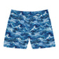 Ocean Wave Swim Shorts — Men's Mid-Length Blue Surf Print