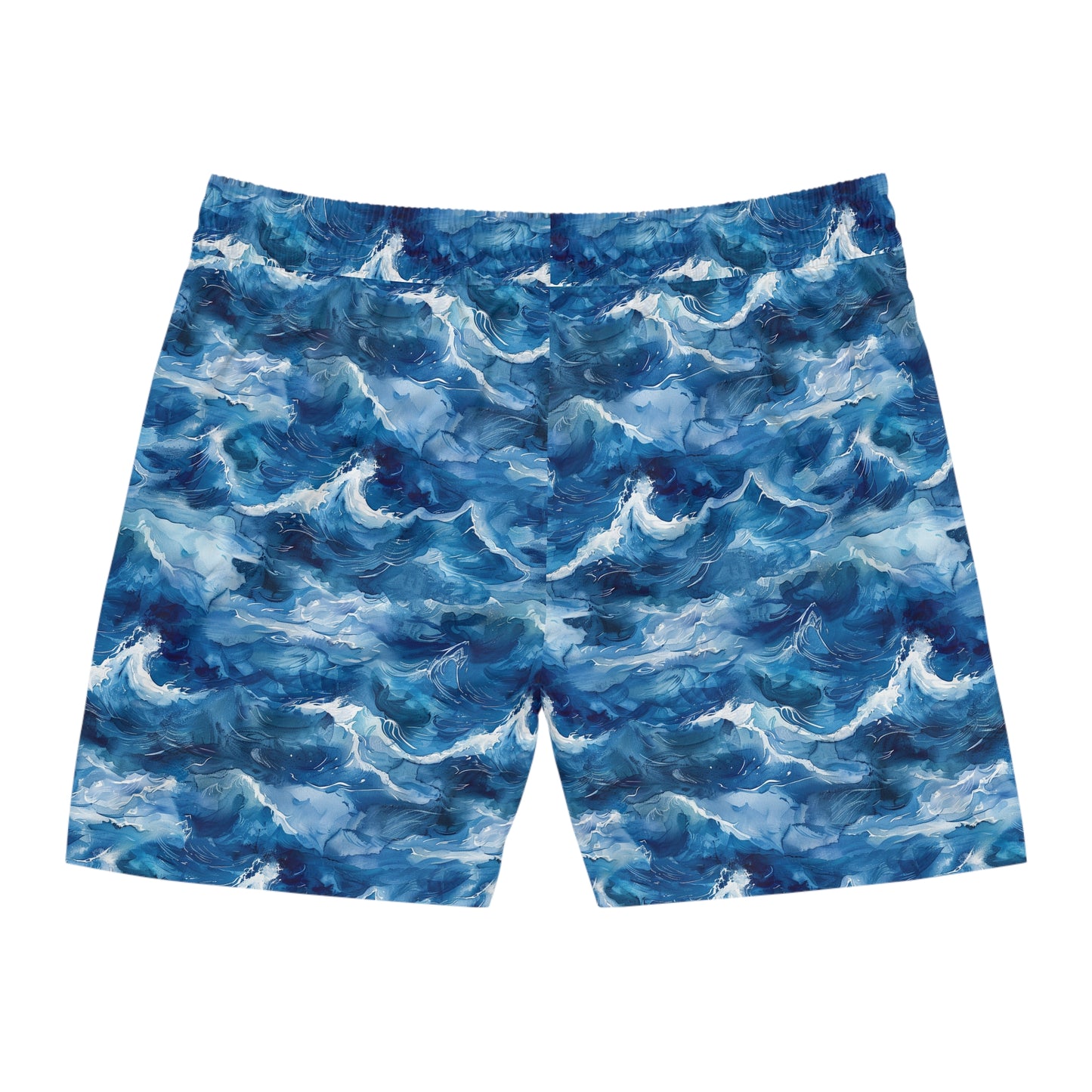 Ocean Wave Swim Shorts — Men's Mid-Length Blue Surf Print