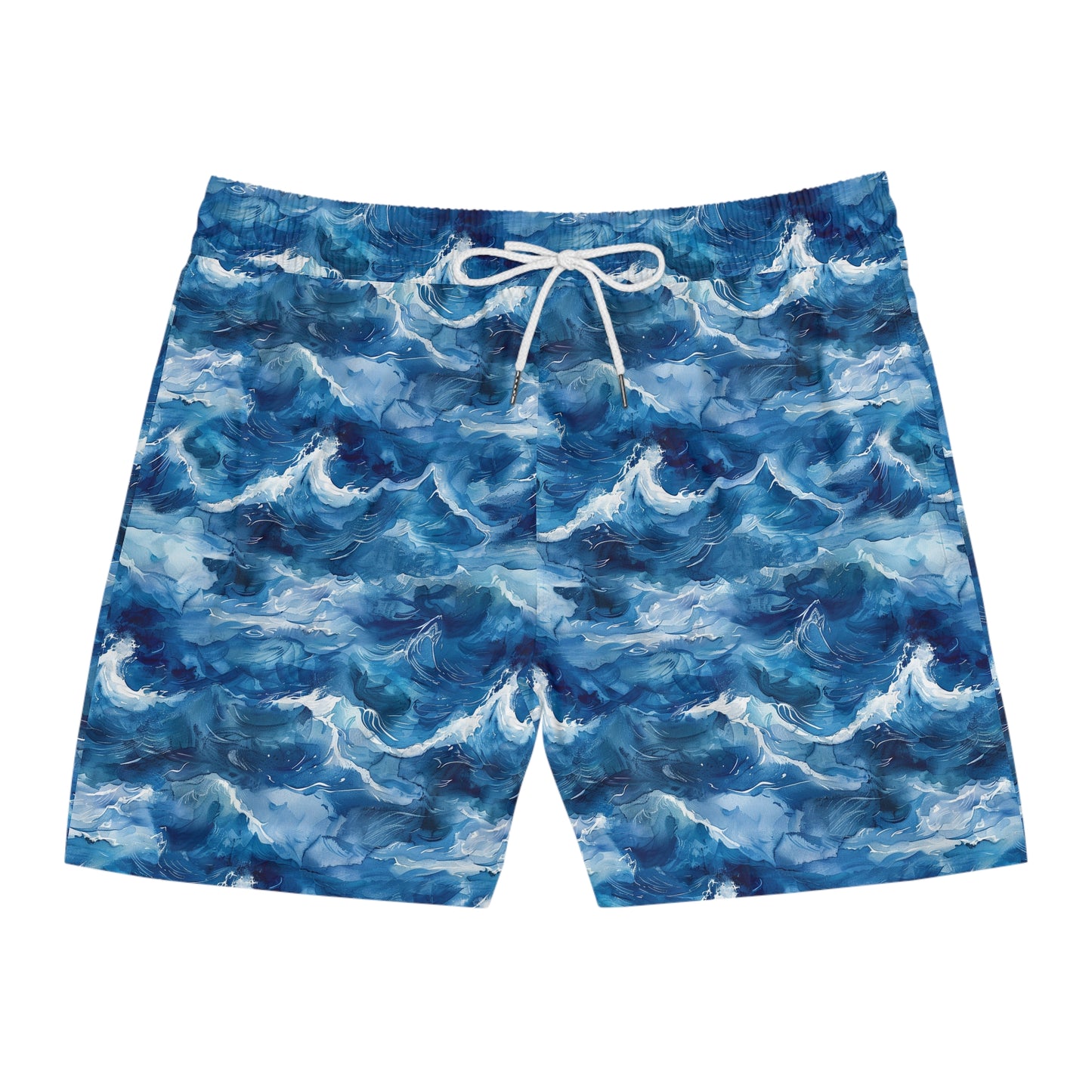 Ocean Wave Swim Shorts — Men's Mid-Length Blue Surf Print