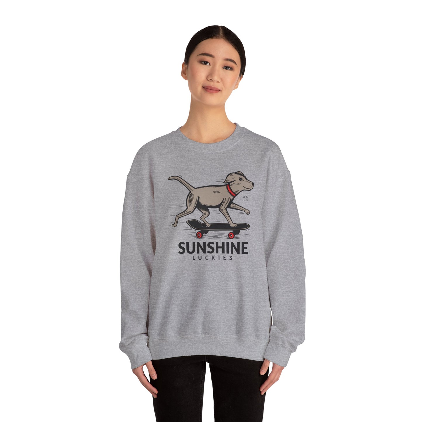 Sunshine Luckies Skateboarding Dog Unisex Heavy Blend™ Crewneck Sweatshirt