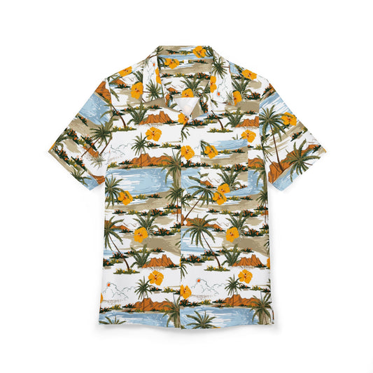 Tropical Island Hawaiian Shirt — Palm Trees & Hibiscus Beach Button-Down