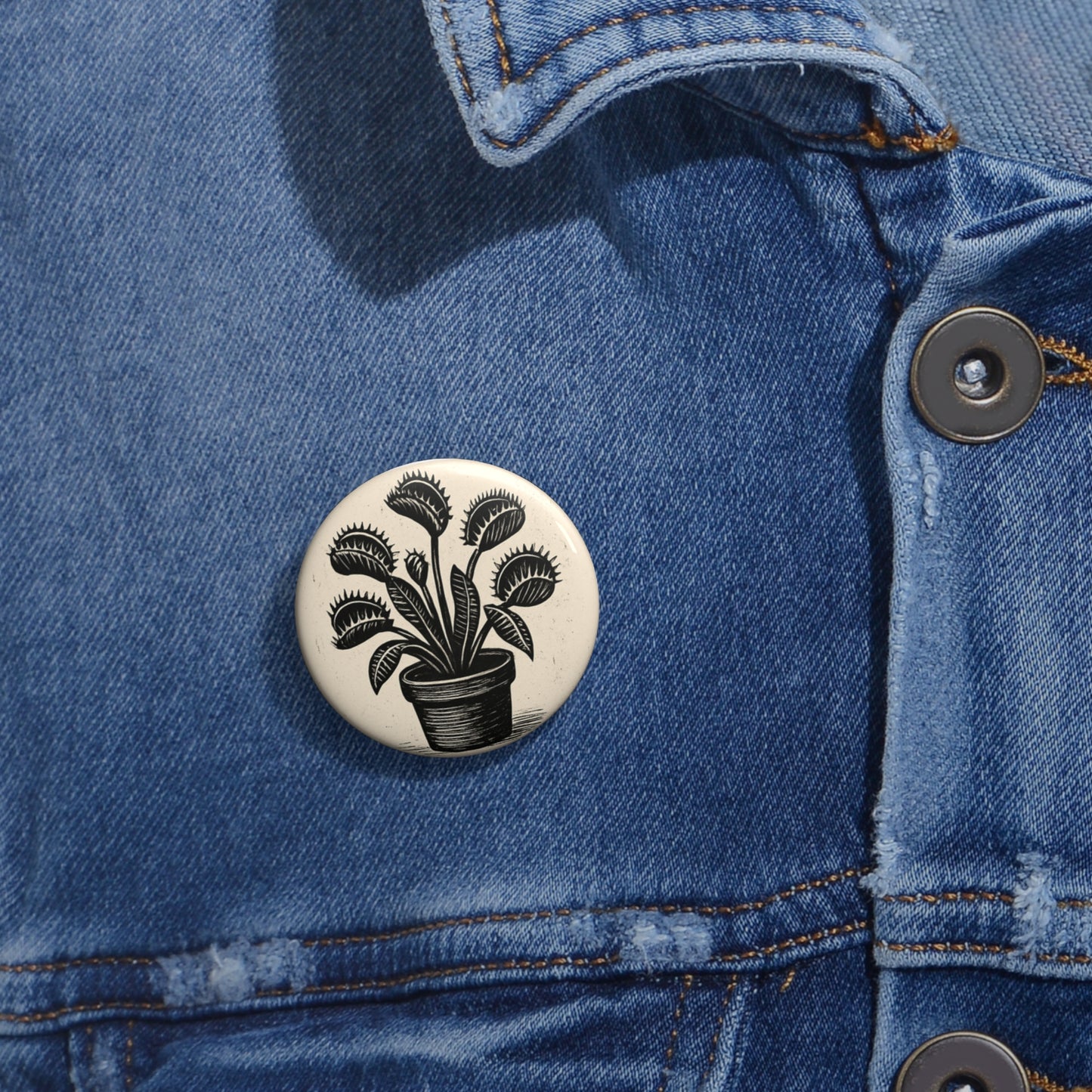 Blockprint Venus Fly Trap Pin Button