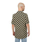Checkerboard Hawaiian Shirt – Retro Black & Cream Camp Collar Button-Down