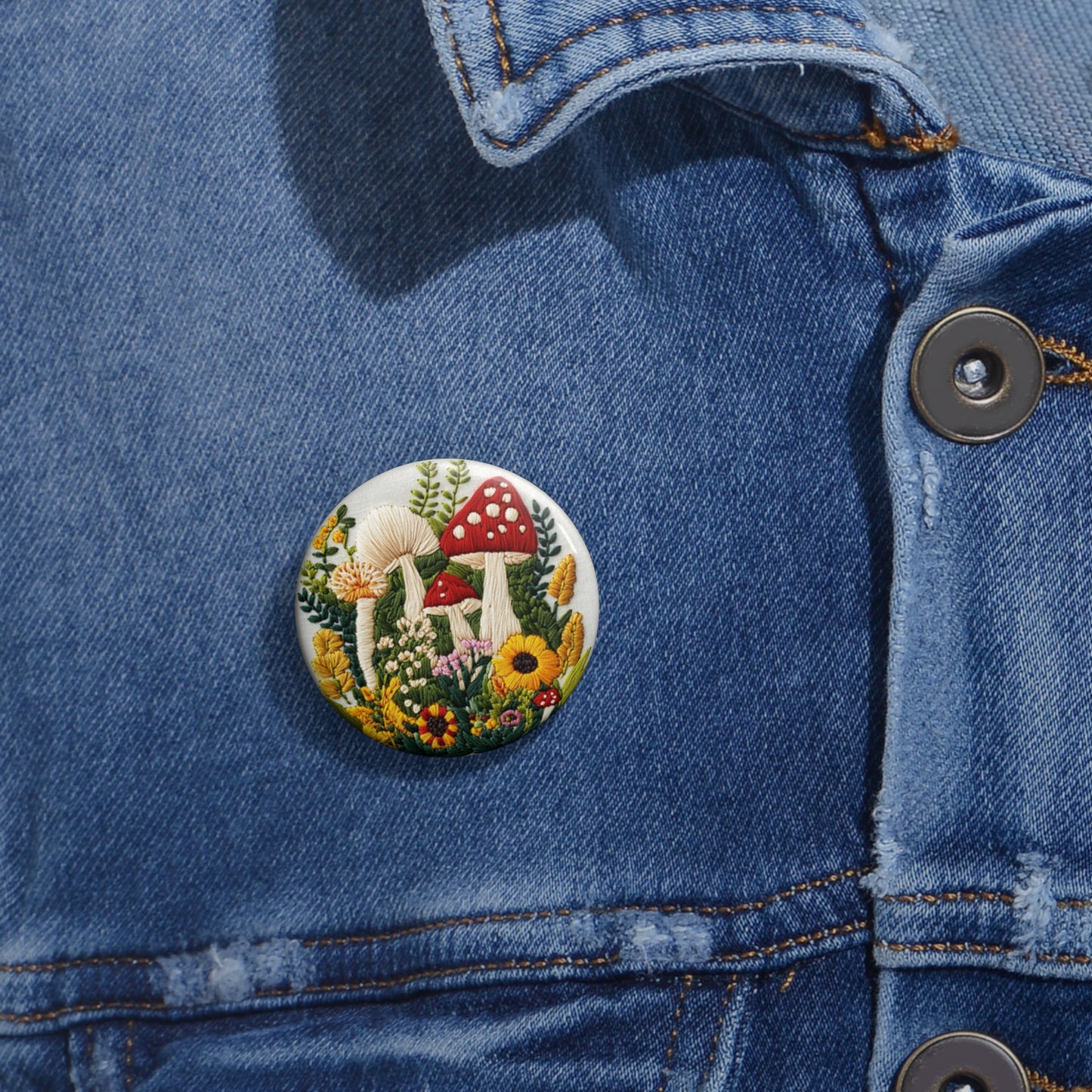 Mushroom Garden Pin Button