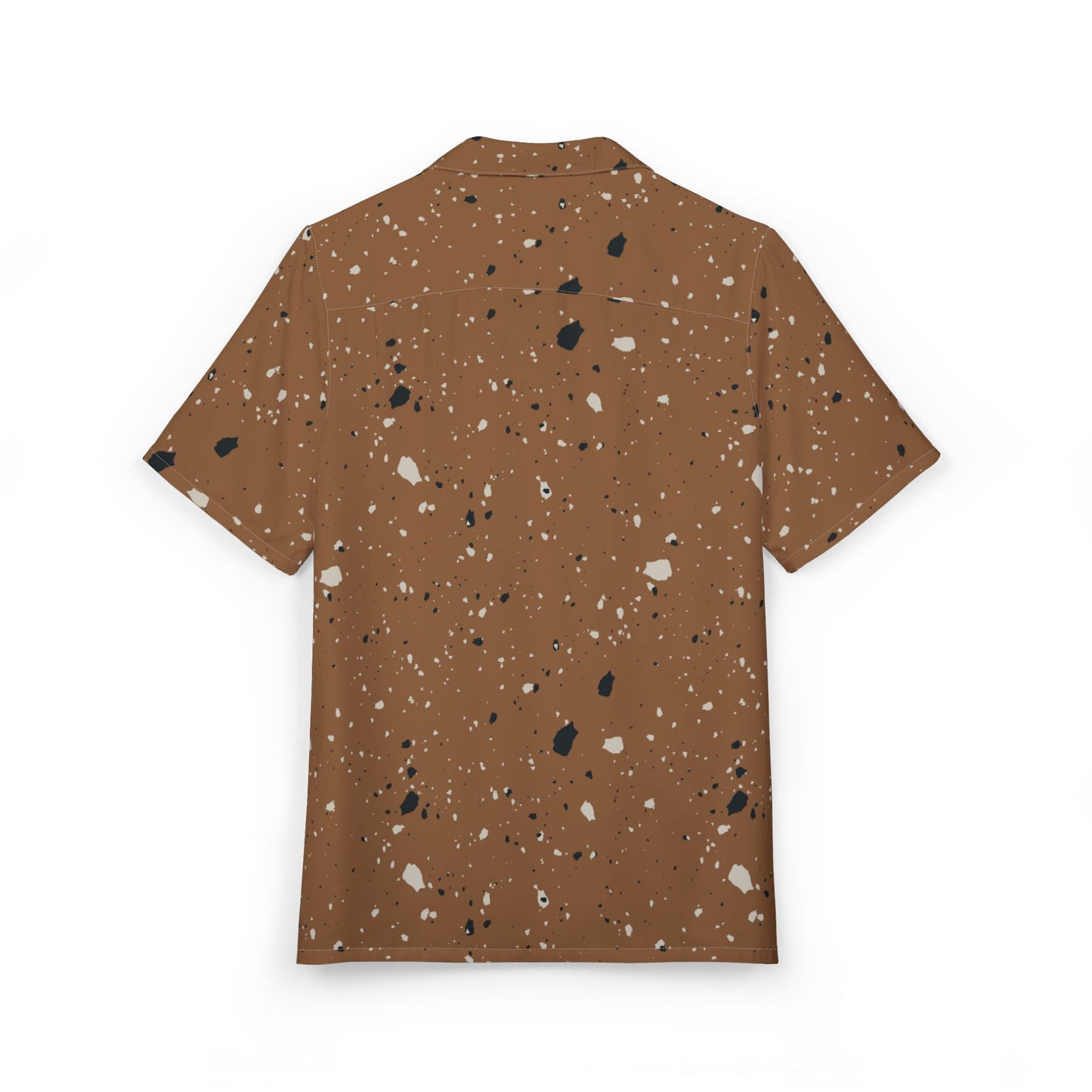 Brown Speckle Hawaiian Shirt — Retro Terrazzo Print Button-Down
