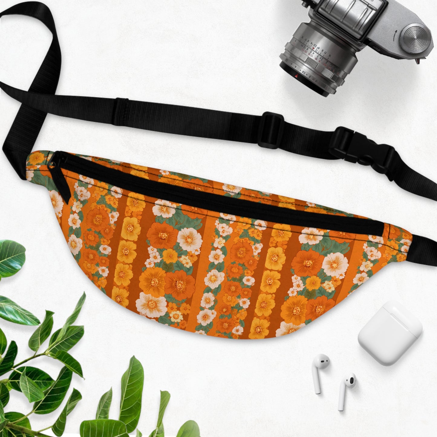 Retro Orange Floral Fanny Pack — Vintage 70s Boho Waist Bag