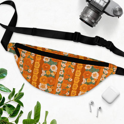 Retro Orange Floral Fanny Pack — Vintage 70s Boho Waist Bag