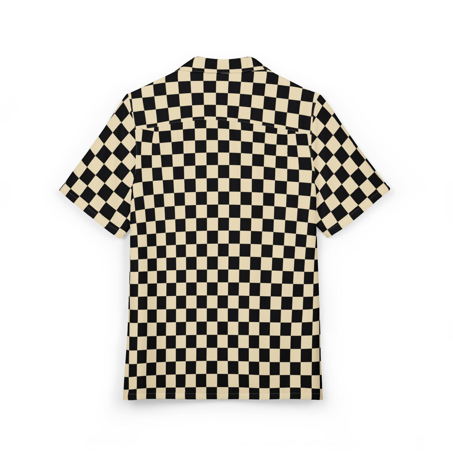 Checkerboard Hawaiian Shirt – Retro Black & Cream Camp Collar Button-Down