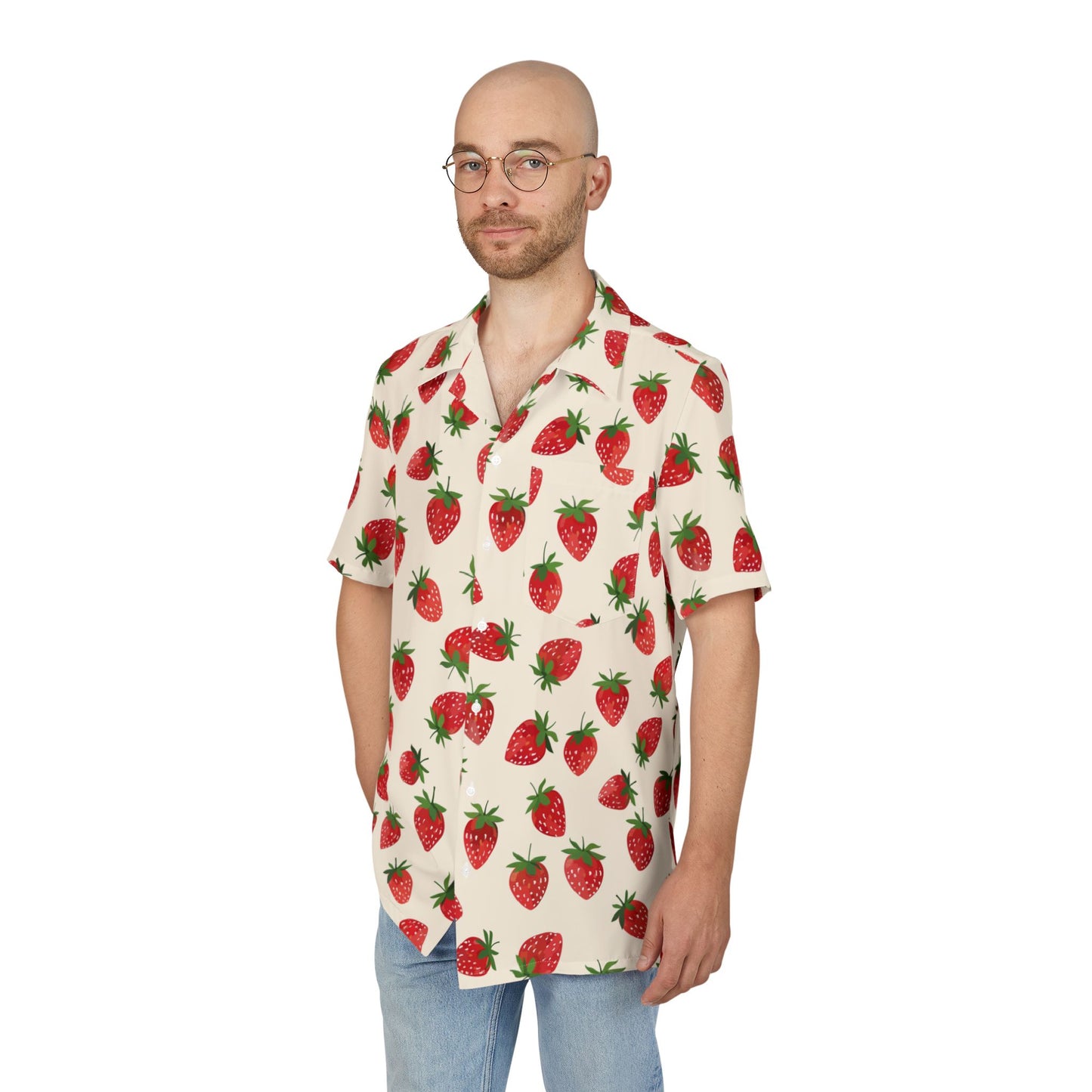 Strawberry Print Hawaiian Shirt — Tropical Summer Aloha Button-Down