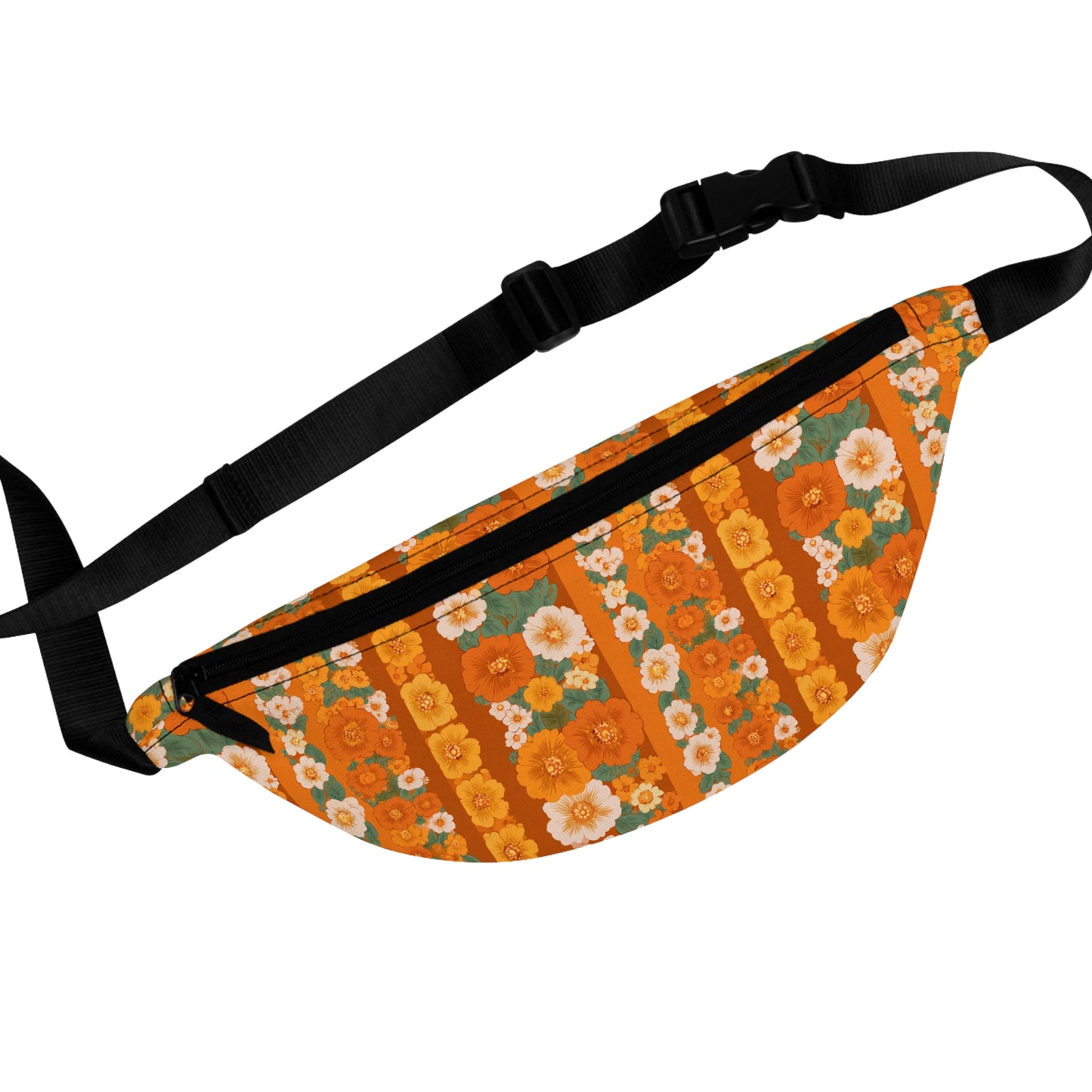 Retro Orange Floral Fanny Pack — Vintage 70s Boho Waist Bag