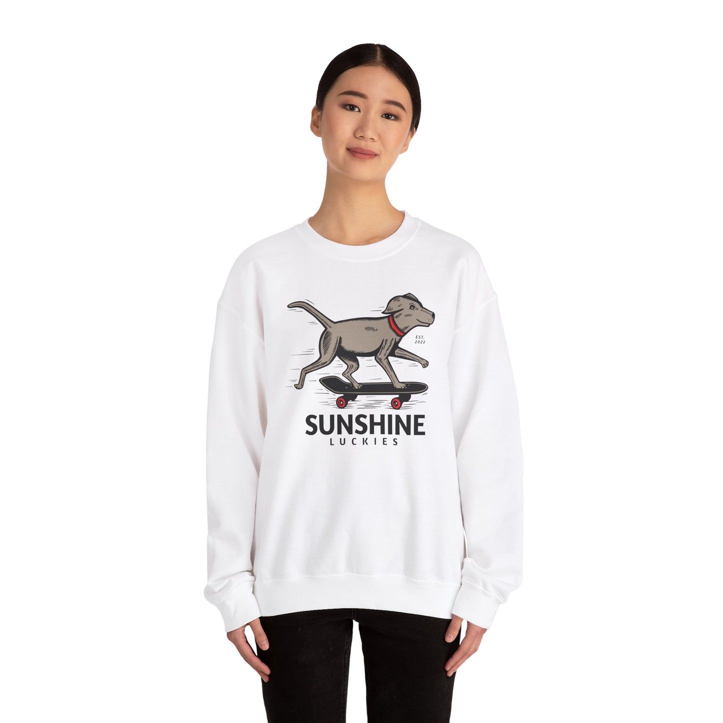 Sunshine Luckies Skateboarding Dog Unisex Heavy Blend™ Crewneck Sweatshirt