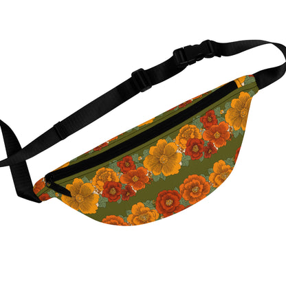 Retro Floral Fanny Pack — Vintage Flower Print Waist Bag