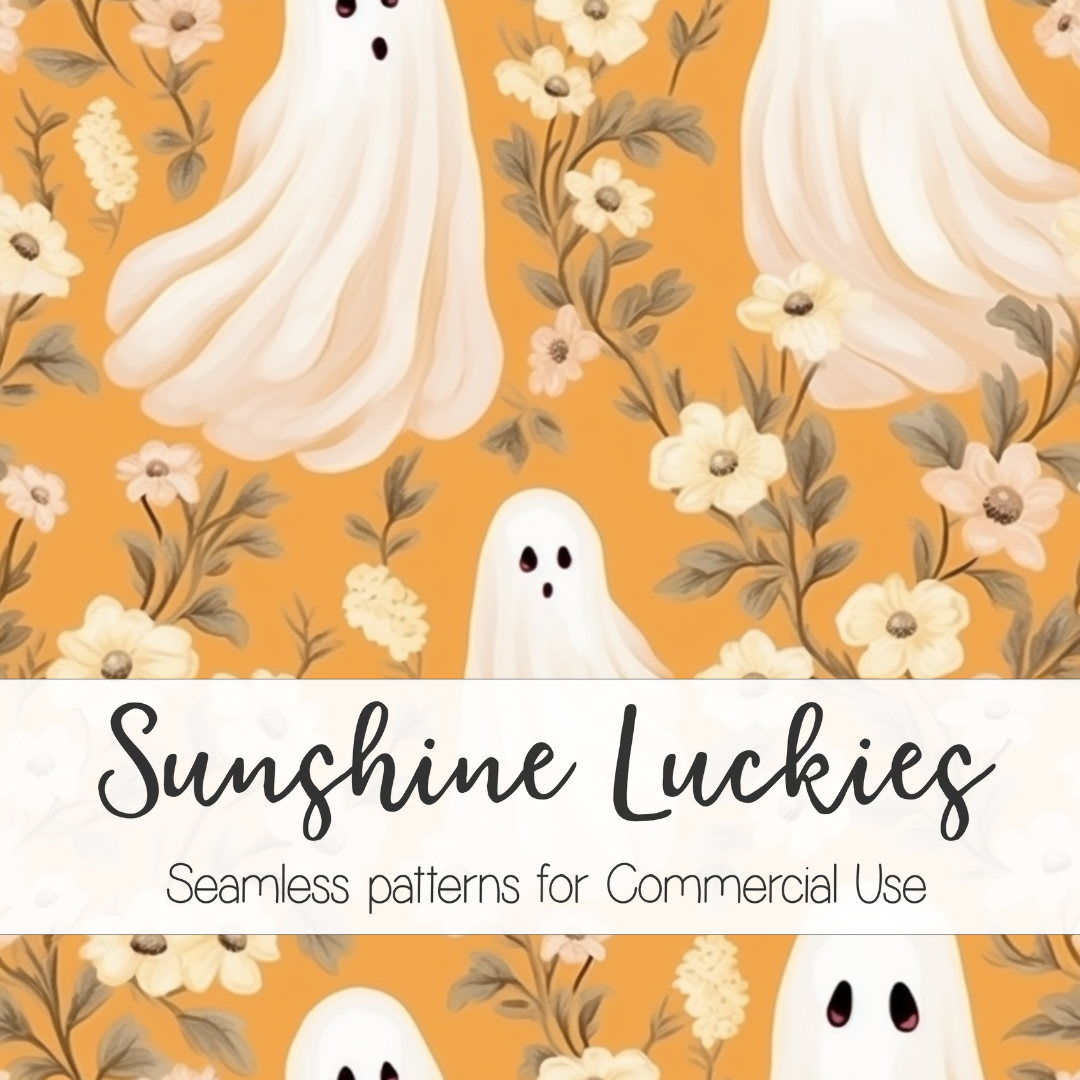 Boho Floral Mustard Ghost Seamless Pattern